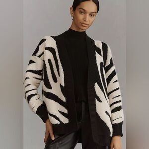 Anthropologie Zebra Print Open Cardigan One Size Black Cream Boho Chic